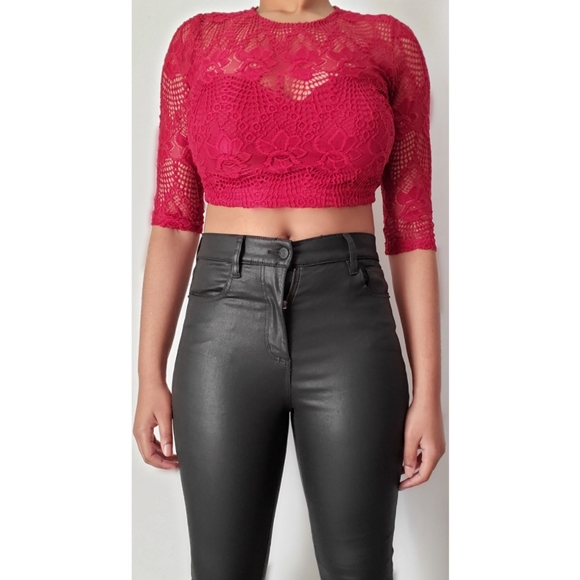 Lace Crop top, Red, sweetheart, Size M - Picture 1 of 6
